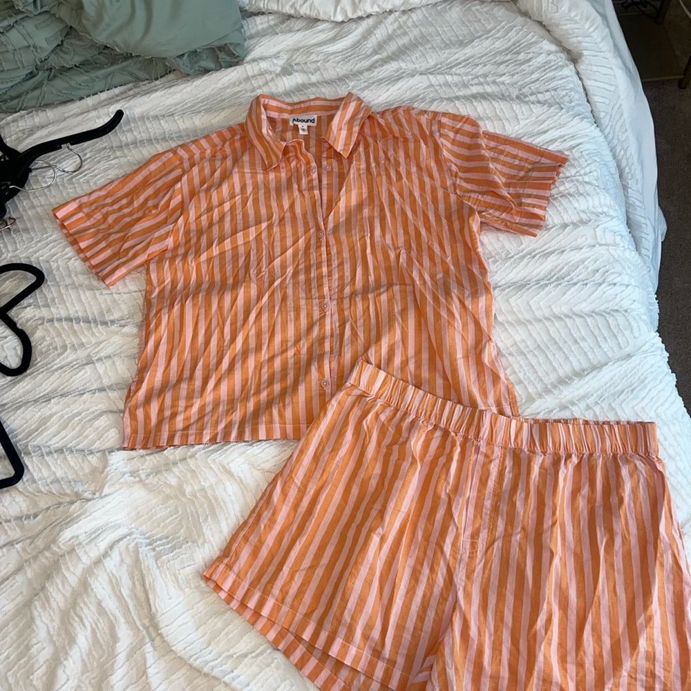 Cotton Orange Striped Pajama Set